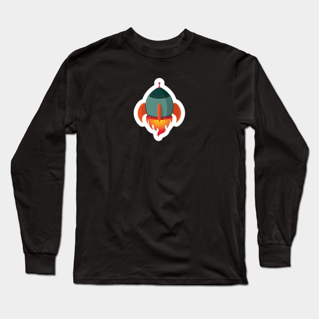 Cute Green Rocket Ship Long Sleeve T-Shirt by NPolandDesigns